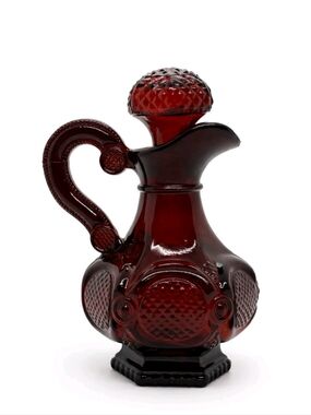 Vintage Avon Cape Cod Ruby Red Glass Decanter with Textured Stopper